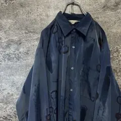 古着　90s ヴィンテージ 長袖総柄シャツ　ポリシャツ　アート調　モード　春夏