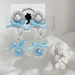 わんこのドレスアップピアス(ブルー)