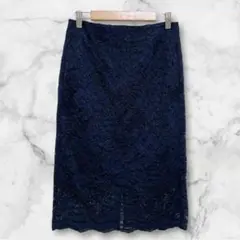 ジーユー ＊ 花柄タイトスカート レース 総柄 紺 美シルエット 春 夏 秋