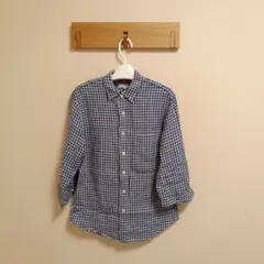 BEAUTY & YOUTH 青と白のギンガムチェックシャツ L　7分丈