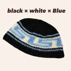 雷紋柄 クロシェハット 男女兼用 クラッシャーハット ニット帽 ビーニー