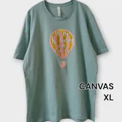 CANVAS 気球プリントTシャツ｜XLサイズ・グリーン系・メッセージ入り・古着