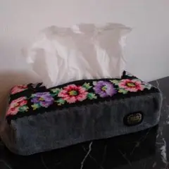 FEILER 花柄ティッシュボックスカバー グレー