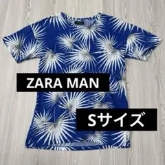 ZARA MAN ボタニカル柄 半袖Tシャツ ブルー Sサイズのサムネイル