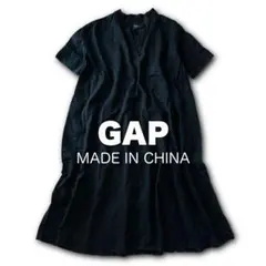 GAP リネンポップオーバーワンピース Vネック ゆったり リラックスシルエット