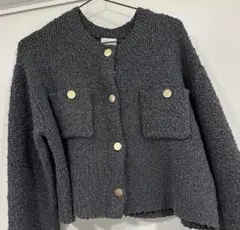 最終値下げ中！ラメ入りツイード ノーカラージャケット