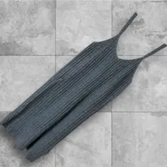 リブ編みノースリーブワンピース グレー