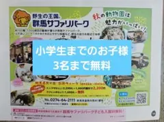 群馬サファリパーク こども入園無料券 小学生まで3名まで無料