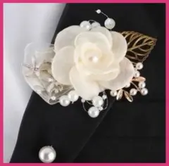 コサージュ ブローチ ゴールド フラワー ホワイト パール調 結婚式 パーティー
