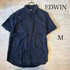 EDWIN 半袖シャツ ネイビー 麻 M 涼しい 爽やか