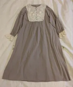 美品サマンサモスモス SM2 綿麻 セーラーえり レース 刺繍 ロングワンピース