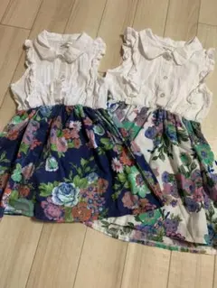 USED…花柄ワンピース120センチ 110センチ 2枚 姉妹コーデ ボタニカル