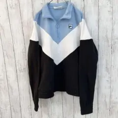 FILAフィラ 刺繍ロゴハーフジップスウェットトレーナー ユニセックス古着男女S