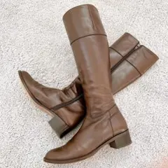 マーガレットハウエル 23.5 ロングブーツ サイドジップ レザー ブラウン