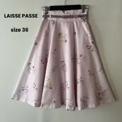 LAISSE PASSE 花柄 フレアスカート ベルト付き 総柄 ピンク 36