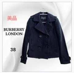 美品 BURBERRY LONDON 花柄 ジャガード Pコート 38 紺のサムネイル