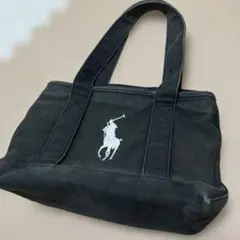 ポロ ラルフローレン　ロゴ刺繍入り 黒 トートバッグ　キャンパス地　丈夫なトート