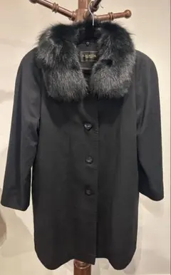 カシミヤ100% × フォックスファー ロングコート Mサイズ ブラック