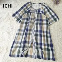 ichi / イチ　チェックブラウスチュニック　2ギャザーハーフスリーブ　フリーのサムネイル