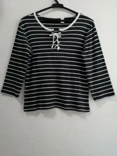 アニエスべー agnes b. 風 ボーダー カットソー 黒×白