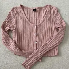 SHEIN リブニット 長袖 カーディガン ピンク M