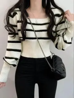 ニット セーター ボーダー 長袖 SHEIN