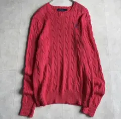 POLO RALPH LAUREN ケーブル綿ニット ピンク ポニー刺繍