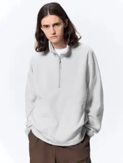 ヒ*☆様 GU/マイクロフリースハーフジッププルオーバー ライトグレー Lサイズ