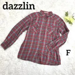 美品dazzlin 長袖チェック柄　赤　ネルシャツ　ポケット2つ　F スタッズ付