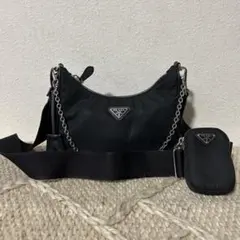 美品 PRADA プラダ Re-Nylon ショルダーバッグ ブラック