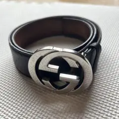 GUCCI インターロッキングG シルバーバックル レザーベルト 本革 swag