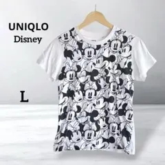 ユニクロ Tシャツ 半袖 ミッキー＆ミニー 総柄プリント レディース L