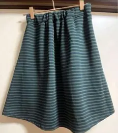 【匿名配送】ショコラフィネローブ　フレアスカート　ボーダー　グリーン　春夏のサムネイル
