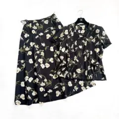 インゲボルグ ロングワンピース 総柄 襟 レース ウエストリボン