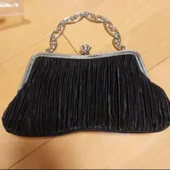 黒 サテン プリーツ クラッチバッグ(結婚式etc..)