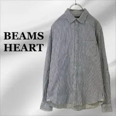『ビームスハート』カジュアル シャツ【M】ブルー系 ストライプ 綿 ボタンダウン