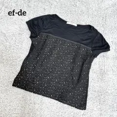 ef-de エフデ【M】レースデザインTシャツ ブラック 綺麗めカジュアルのサムネイル