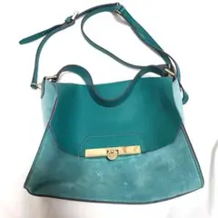 FURLA　スウェード×レザー　2wayショルダーバッグ　グリーン