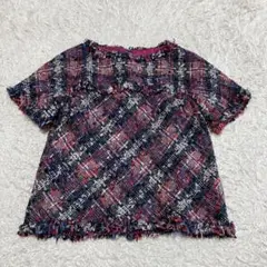 トゥモローランド 半袖 ツイード ブラウス カットソー 38 コットンリネン混