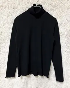 【ehka sopo】エヘカソポ メロウリブタートルネックカットソー ブラックM