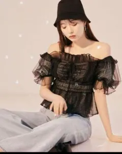 SNIDEL　オフショルダー チュール トップス