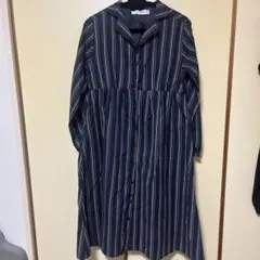 Emsexcite ネイビー ストライプ シャツワンピース