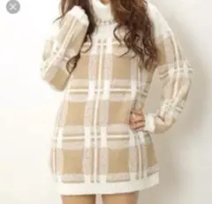 one way チェックニットワンピース