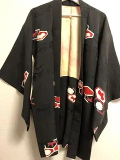 黒　赤　花柄 羽織　着物
