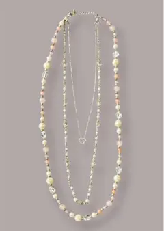 3連レイヤードネックレス ピンクパール ハートペンダント ゴールド フェミニン