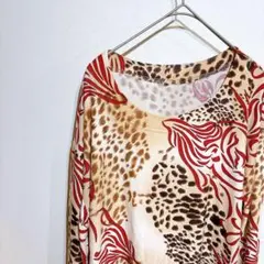 レディース トップス レオパード柄 長袖 派手 総柄 ゆったり 大きめ プラス