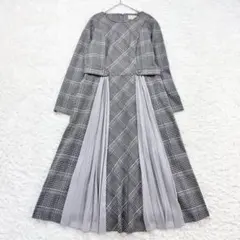 未使用級✨ ローズティアラ チェック柄 プリーツ ロングワンピース 長袖 40