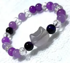 ネコ型蛍石（天才の石）　アメジスト　パワーストーンブレスレット