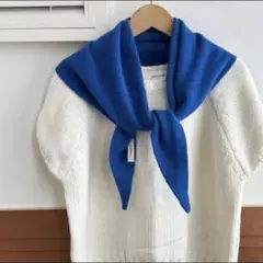 ニットマフラー　おしゃれマフラー　高見え　ブルー　良品　三角マフラー　韓国　新品