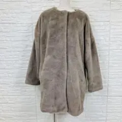 r・p・s ノーカラーコート フェイクファー ベージュ Ｍ【F2-5847】
